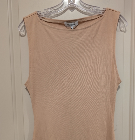 Weworewhat Boat Neck Midi Beige Classic Elegant Dress Size Large - Picture 3 of 12